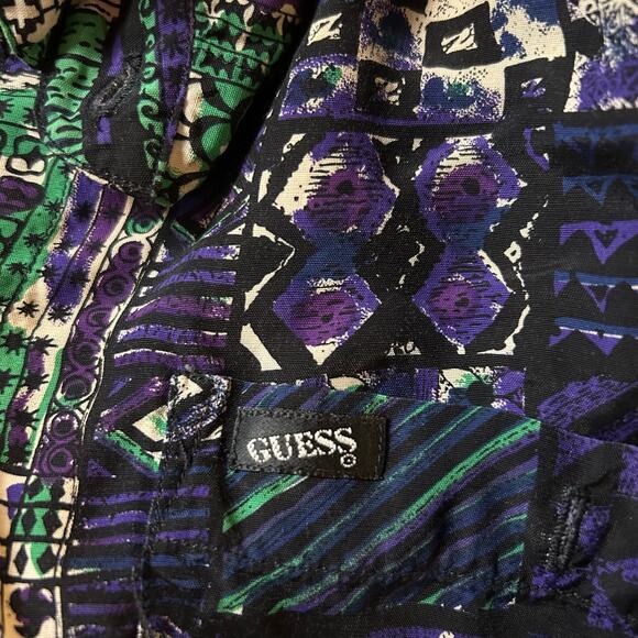 Vtg Guess Georges Marciano Shirt Medium Purple Green Button Up Abstract USA 90s - Picture 6 of 6